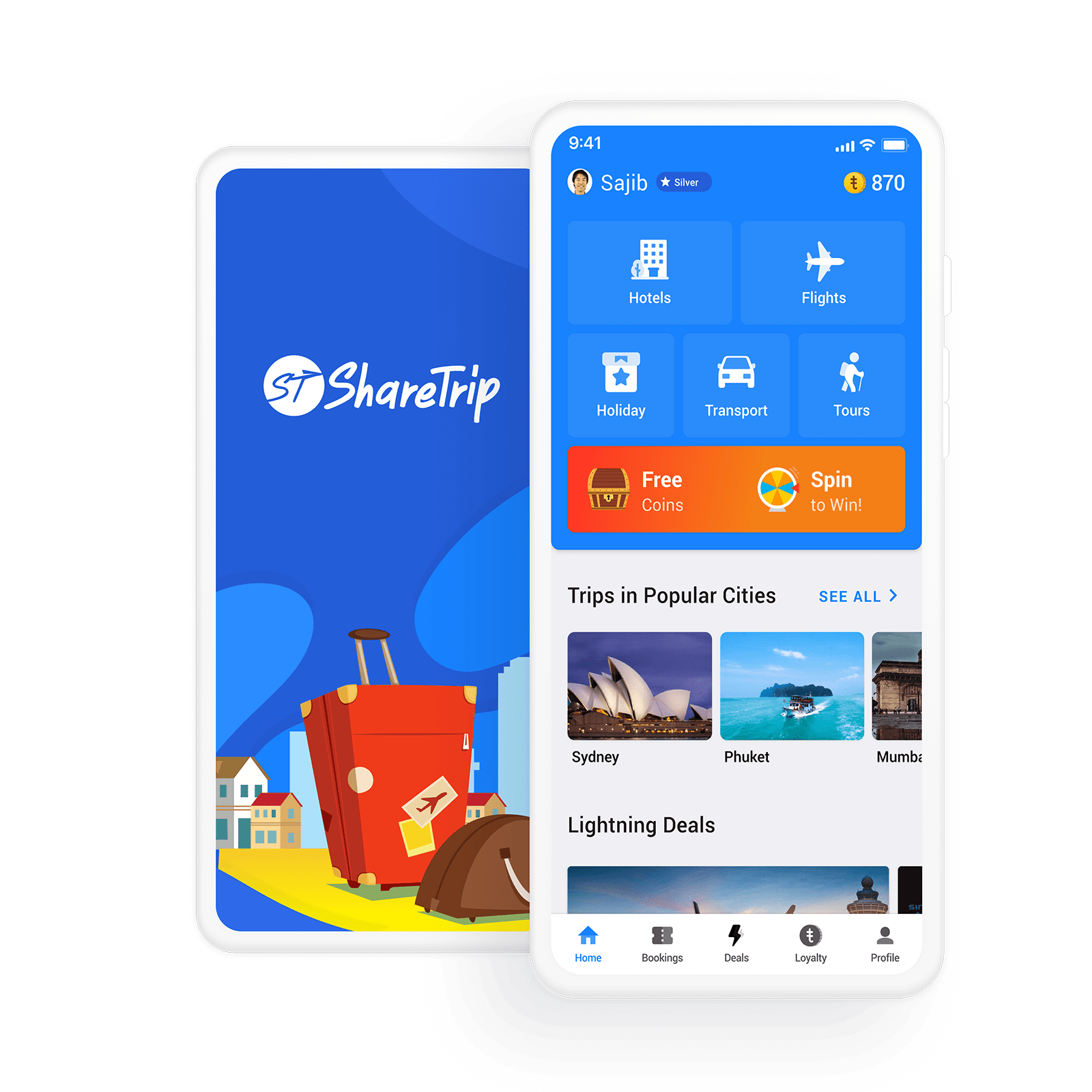 ShareTrip travel app screens